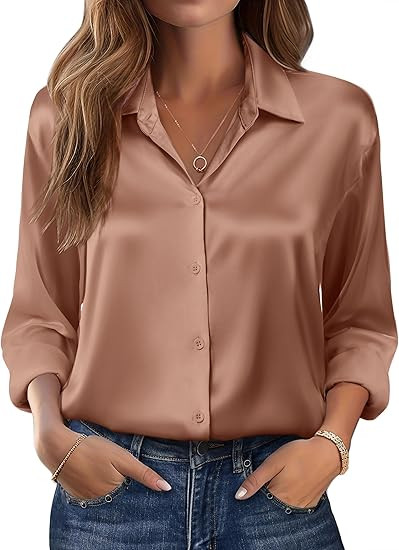 Zeagoo Womens Tops Long Sleeve Satin Silk Button Down Shirts Casual Business Dressy Blouses Fall ... | Amazon (US)