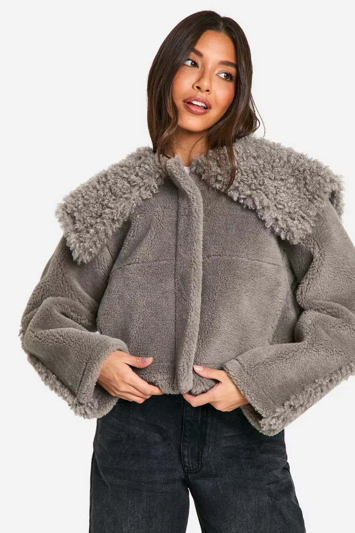 Mixed Faux Fur Collared Detail Jacket | boohoo (US & Canada)