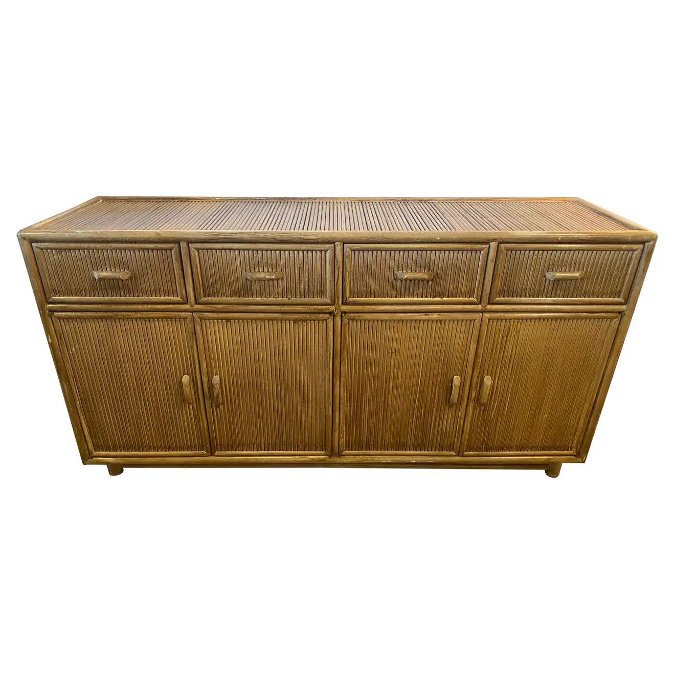 Vintage Palm Beach Bamboo Pencil Reed Credenza Cabinet Buffet Drawers Dresser | 1stDibs