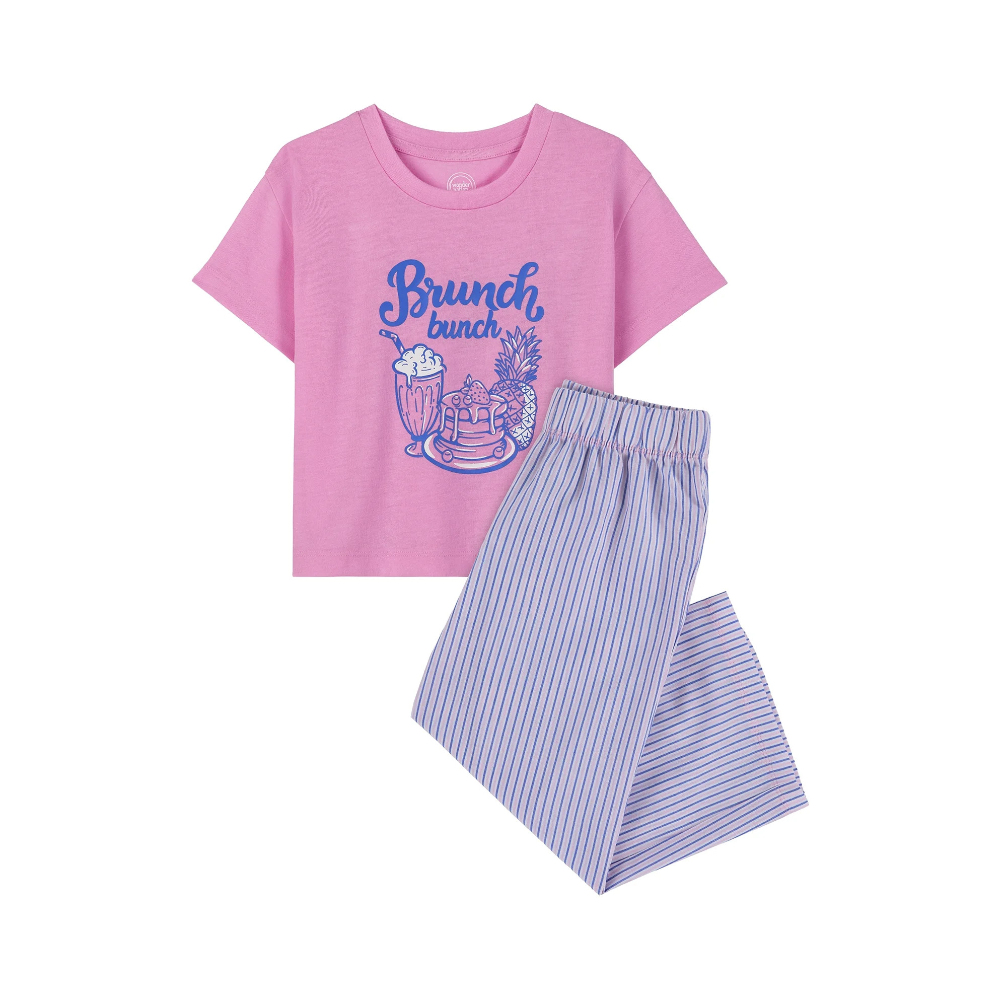 Wonder Nation Girls Short Sleeve Top and Woven Sleep Pant Pajama Set, 2-Piece, Sizes 4-18 | Walmart (US)