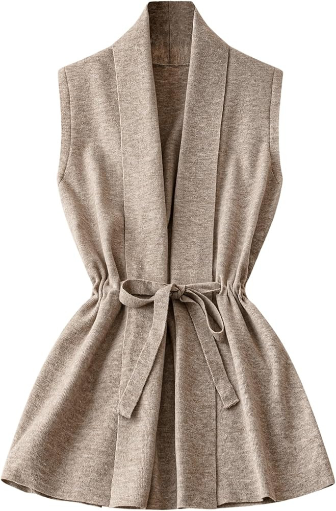 Floerns Women's Sleeveless Knitted Cardigan Fall Open Front Drawstring Sweater Vest | Amazon (US)