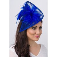 Royal Blue Fascinator - ""Victoria"" Twist Mesh Embellished With Fluffy Feathers On A Headband | Etsy (US)