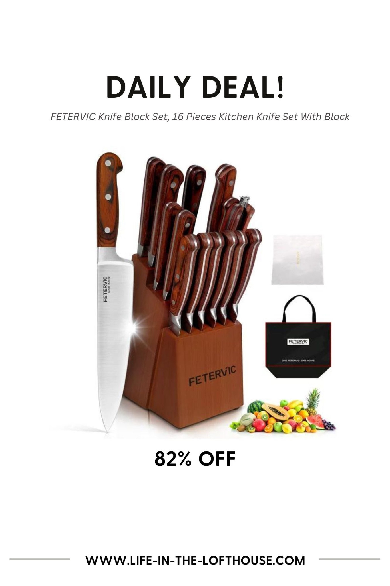 FETERVIC Knife Block Set, 16 Pieces Kitchen Set with Block, Stainless Steel  Set