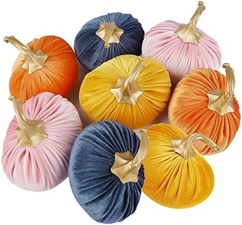 winemana Thanksgiving Artificial Pumpkins, Set of 8 Velvet Pumpkins Fall Table Centerpieces, Holi... | Amazon (US)