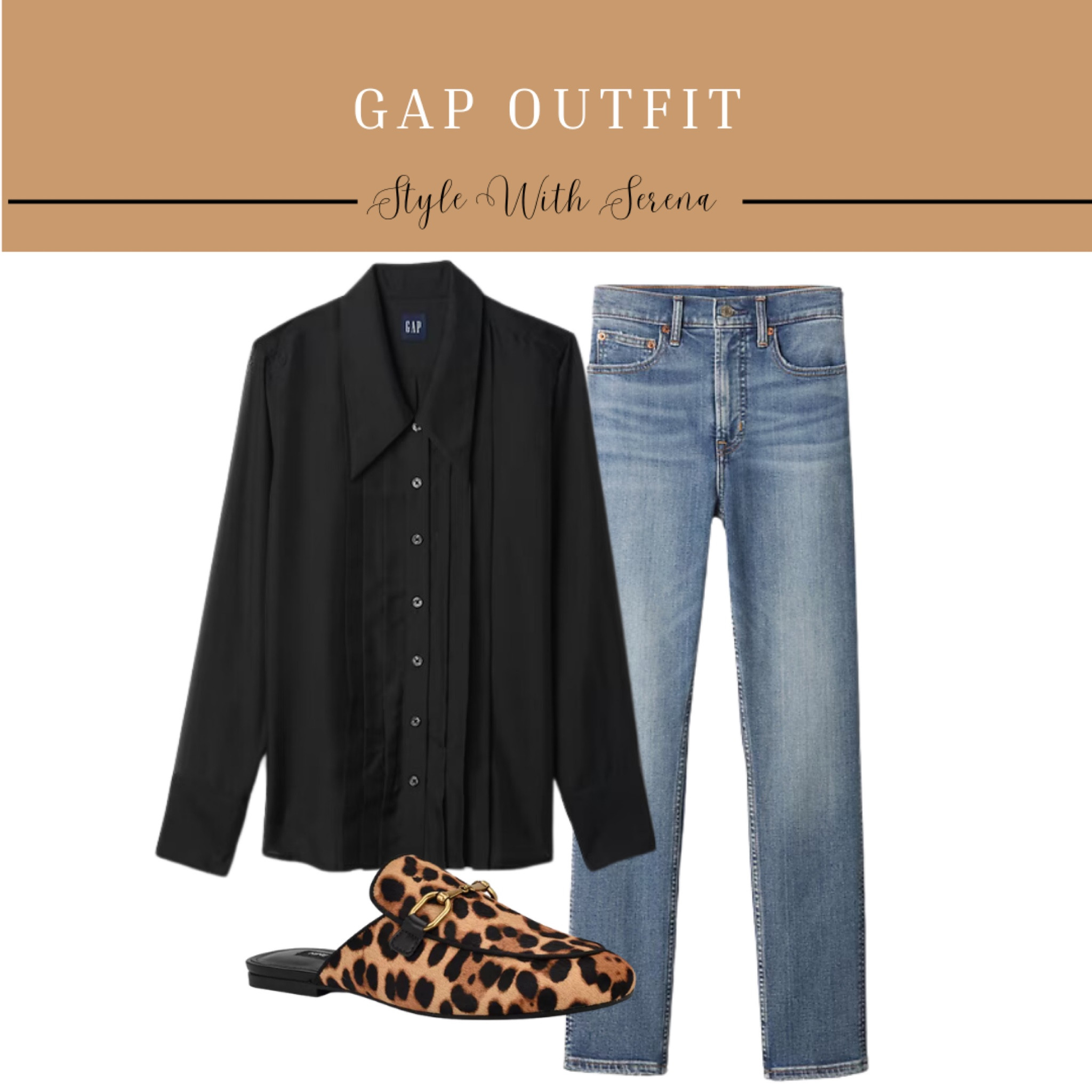 Gap outfit, black blouse, button up, jeans, denim, loafers, leopard 

#LTKStyleTip #LTKSaleAlert #LTKFindsUnder100