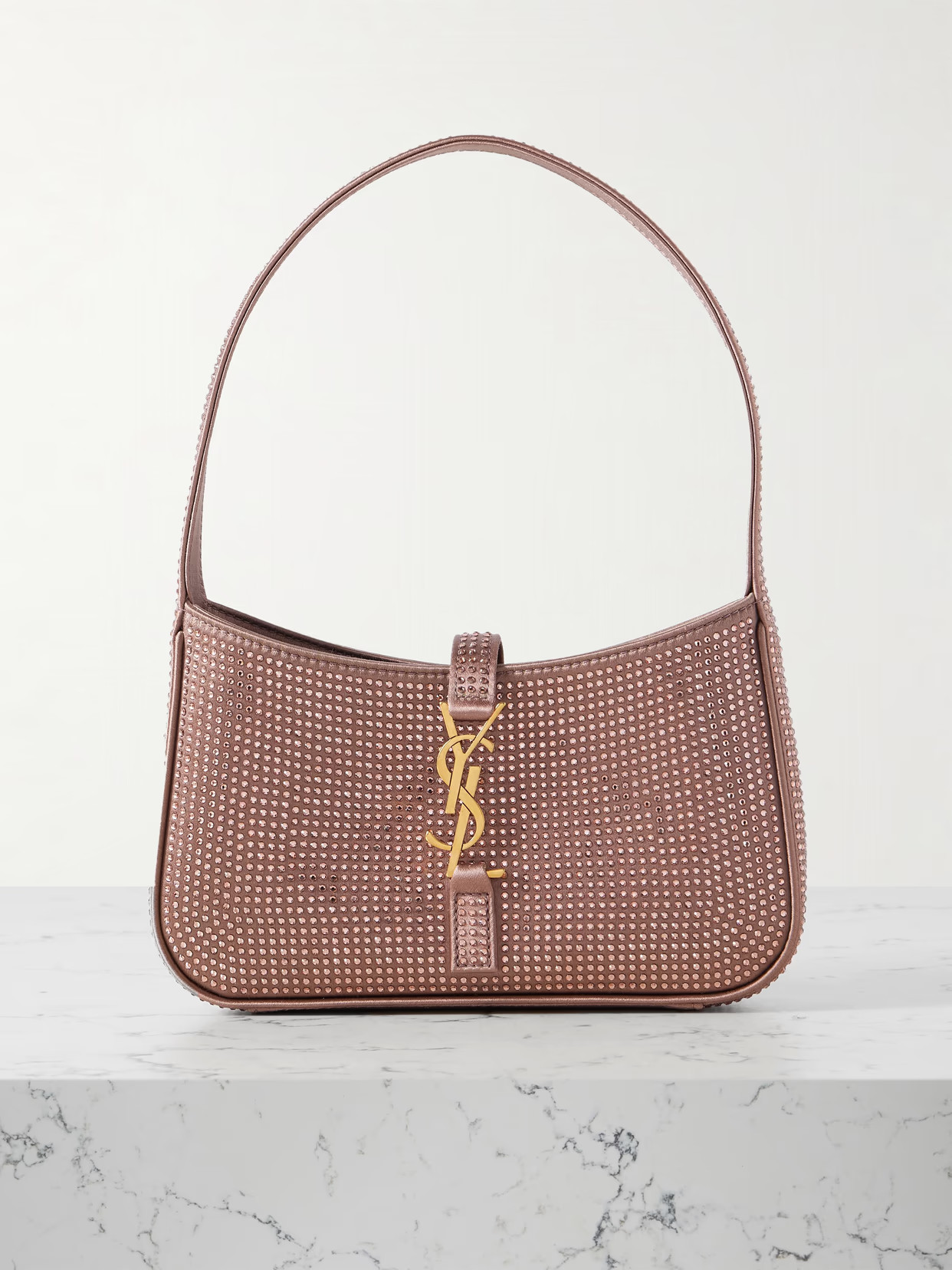 SAINT LAURENT - Le 5 À 7 Mini Crystal-embellished Satin Shoulder Bag - Pink | NET-A-PORTER (US)