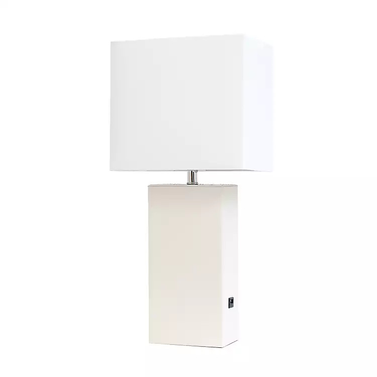 White Faux Leather USB Table Lamp | Kirkland's Home
