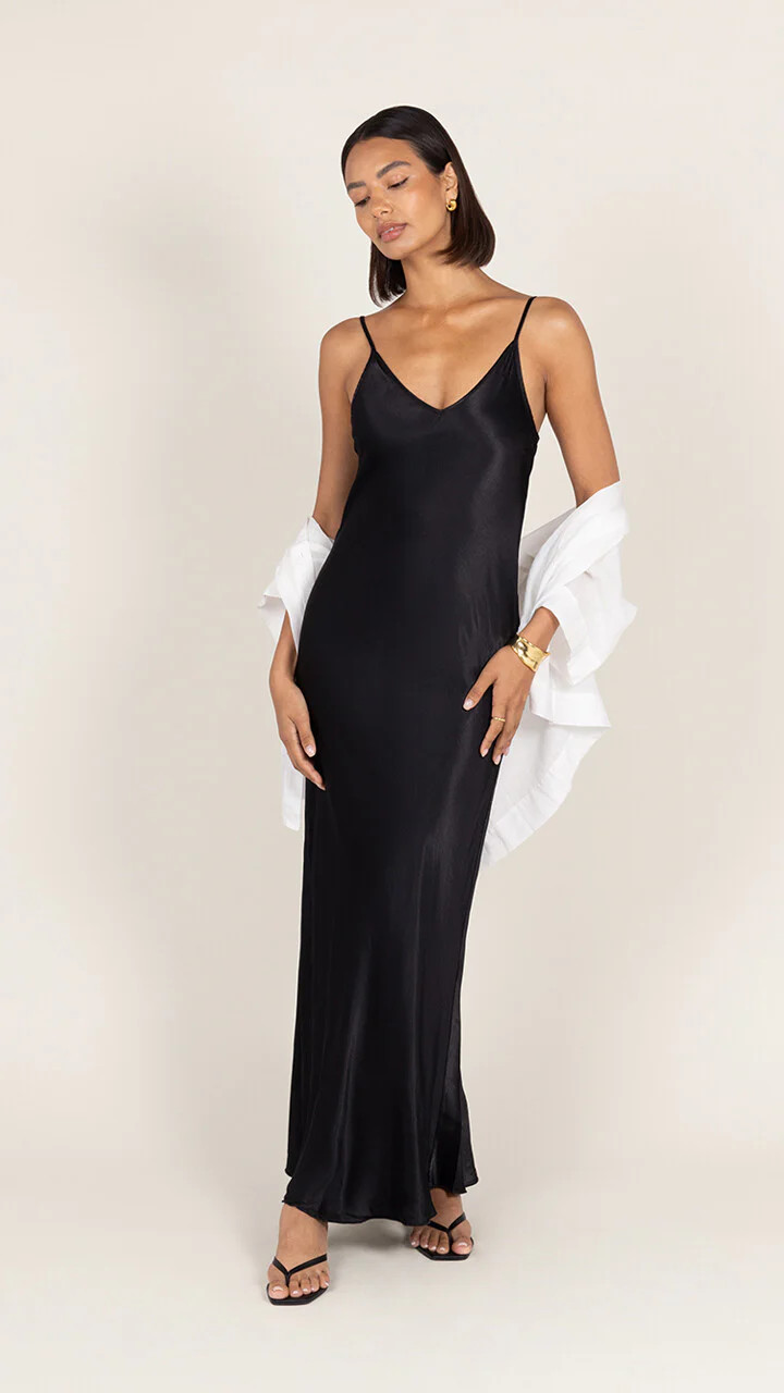 Lana Satin Dress - Black | Charli
