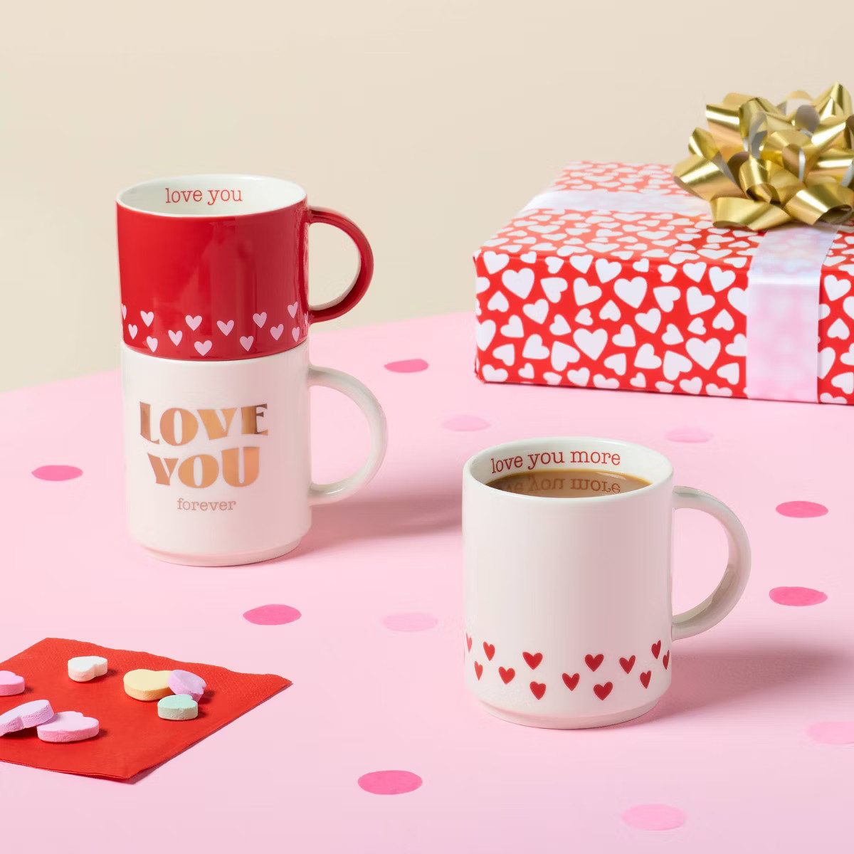 14oz Stoneware Love You More Hearts Stacking Mug White - Spritz™ | Target