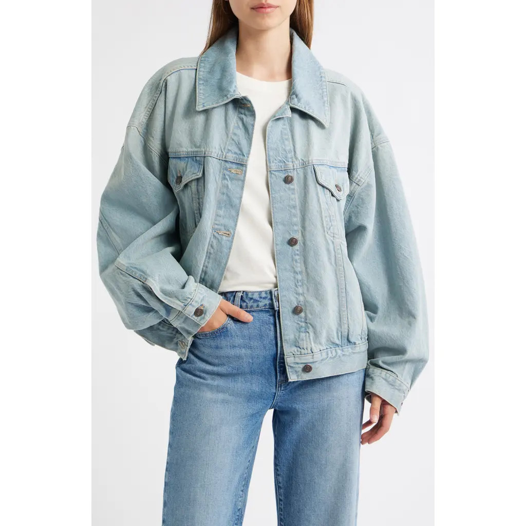 Topshop Oversize Balloon Sleeve Denim Jacket in Light Blue at Nordstrom, Size Small | Nordstrom