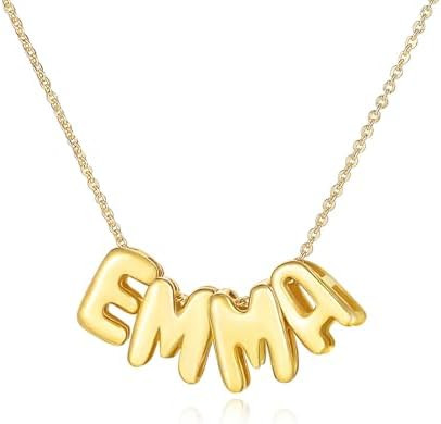 Custom Bubble Name Necklaces for Women Personalized Bubble Letter Necklace Gold/Silver/Rosegold B... | Amazon (US)