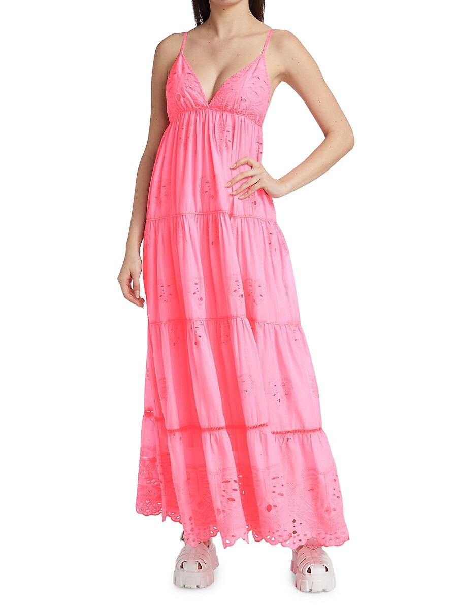 Farm Rio Women's Cotton Tiered Maxi Dress - Neon Pink - Size XS | Saks Fifth Avenue OFF 5TH