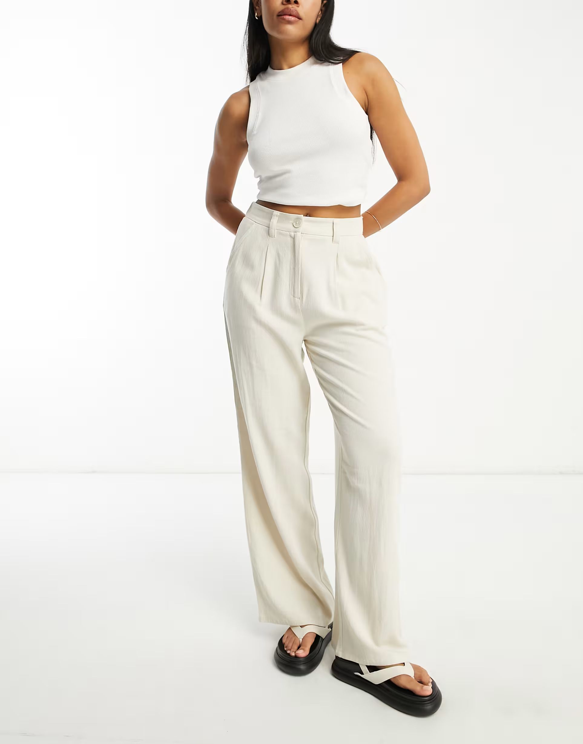 ASOS DESIGN Hourglass dad pant with linen in stone | ASOS (Global)