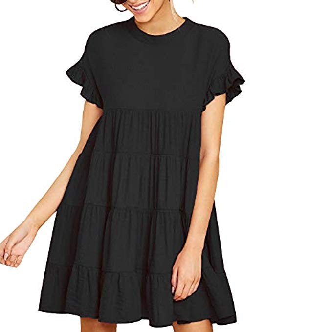 Joteisy Women’s O Neck Ruffle Short Sleeve Tiered Casual Mini Dress | Amazon (US)