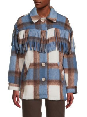 STOOSH Fringe Plaid Shirt Jacket on SALE | Saks OFF 5TH | Saks Fifth Avenue OFF 5TH