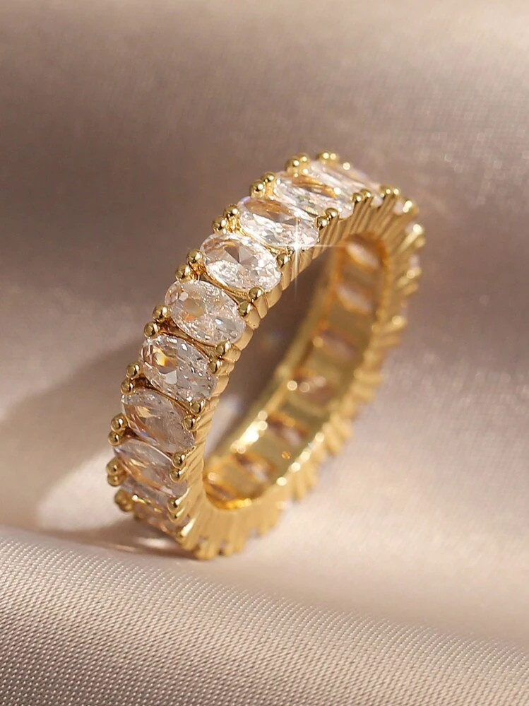 1 Pc Elegant Ellipse CZ Rings For Women Gril Crystal Ring Birthday Bridal Dress-Up Female Festiva... | SHEIN