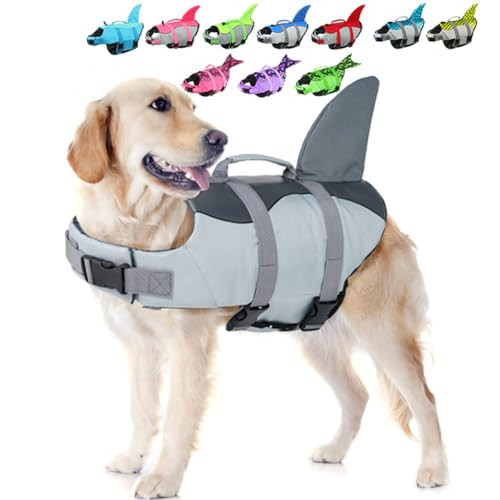 EMUST Dog Life Jacket Shark, Ripstop Dog Lifesaver Vests with Rescue Handle for Small Medium and Large Dogs, Pet Safety Swimsuit Preserver for Swimming Pool Beach Boating (XS, Grey) | Amazon (US)