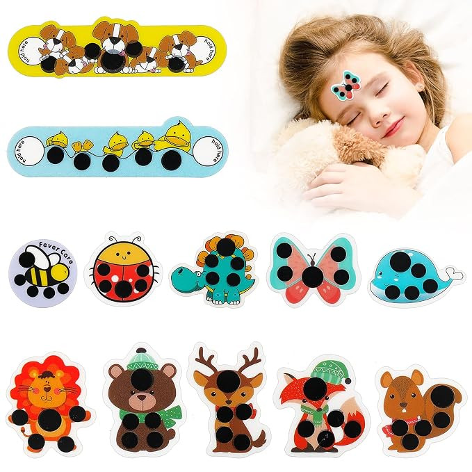 12 pcs Stick-on Fever Indicator Forehead Fever Kids Cartoon Stickers Temperature Fever Patch | Amazon (US)