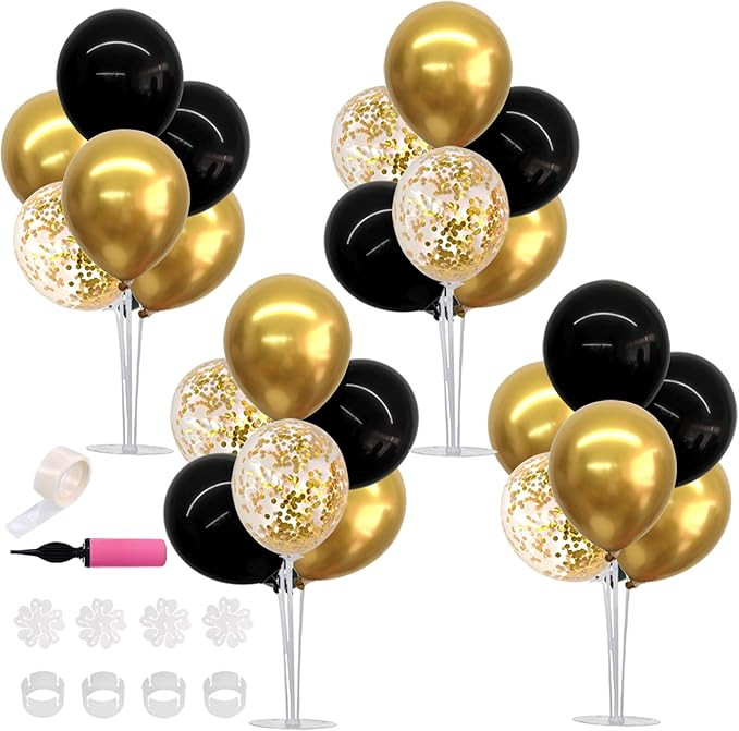 TONIFUL 4 Set Black Gold Balloon Centerpieces for Table,Balloon Stand Kit for Black Gold Party De... | Amazon (US)