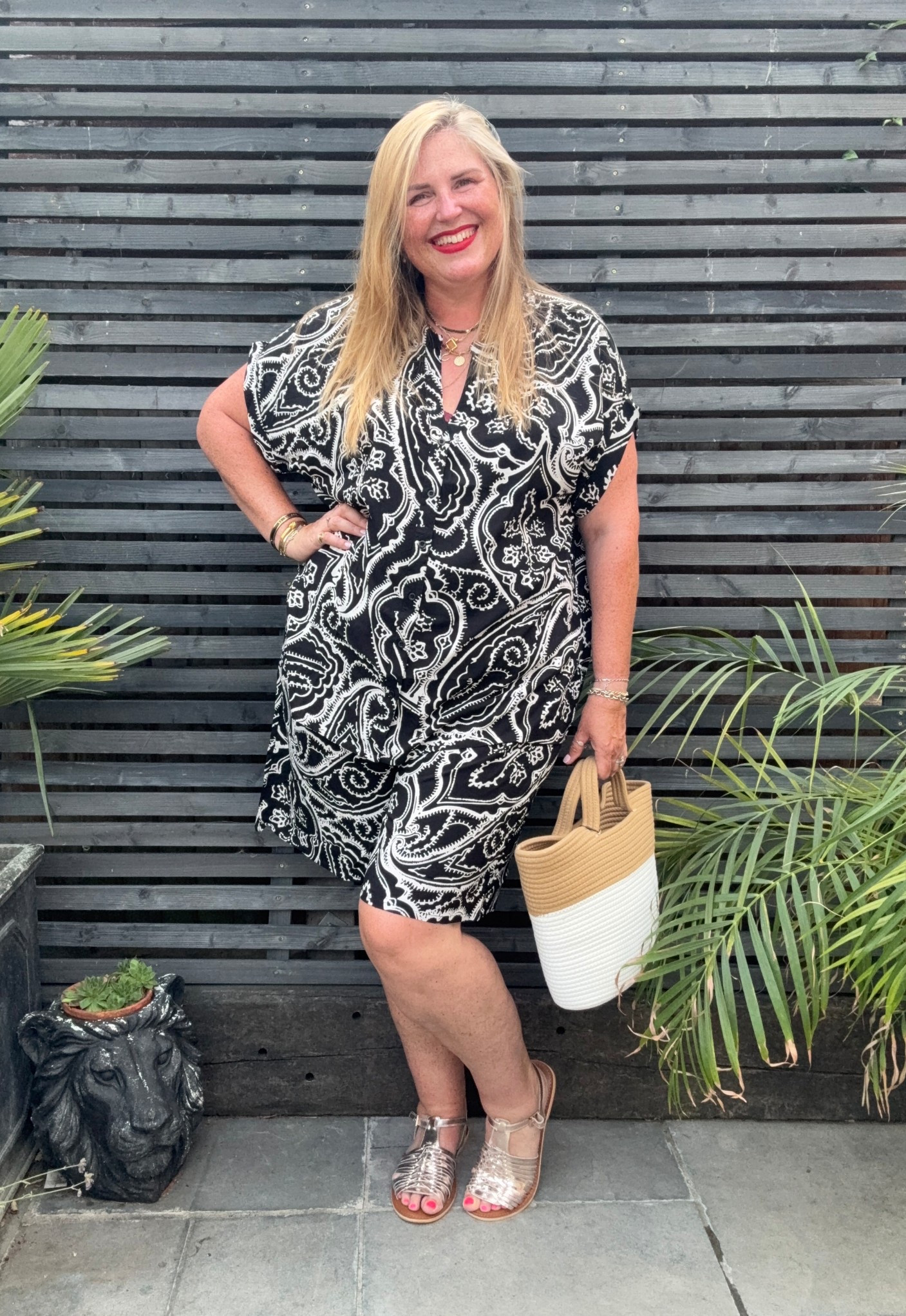 Paisley print shirts coord, gold sandals, straw bag

#LTKcurves #LTKplussize #LTKsummer