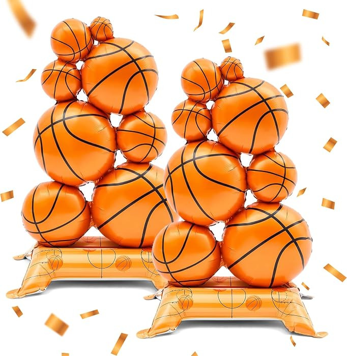 2 Pack Giant Standing Basketball Balloons, 3.5ft Large Foil Balloon with Base, Basketball Party S... | Amazon (US)