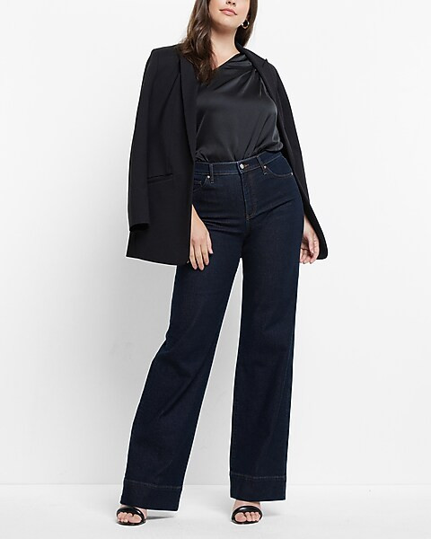 High Waisted Rinse Tall Hem Wide Leg Jeans | Express
