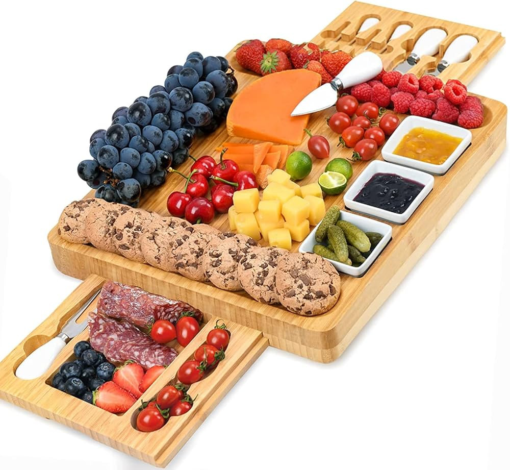 Cheese Board and Knife Set, Bamboo Charcuterie Boards Large Extra Meat Charcuttery Platter Servin... | Amazon (US)
