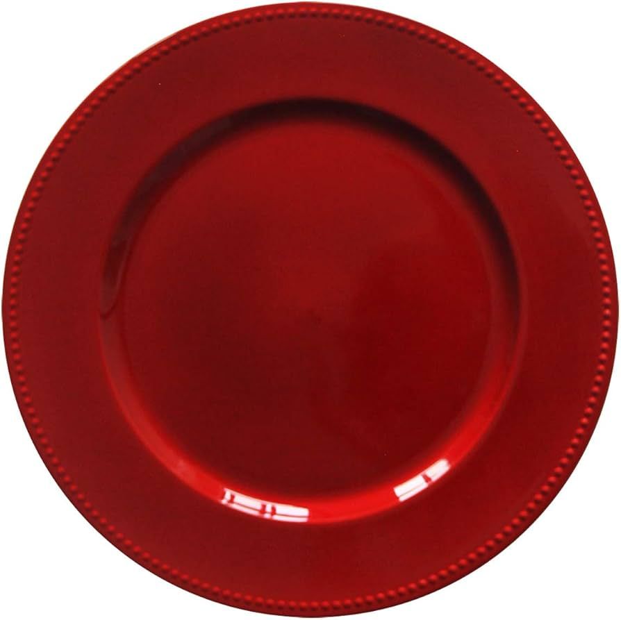 Red Plastic Beaded Charger Plates - 12 pcs 13 Inch Round Wedding Party Decroation Charger Plates ... | Amazon (US)