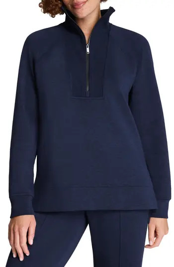 SPANX® Air Essentials Brushed Half-Zip Sweatshirt in Heather Timeless Navy at Nordstrom Rack, Size Large | Nordstrom Rack