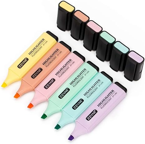 ZEYAR Highlighter, Pastel Colors Chisel Tip Marker Pen, AP Certified, Assorted Colors, Water Base... | Amazon (US)