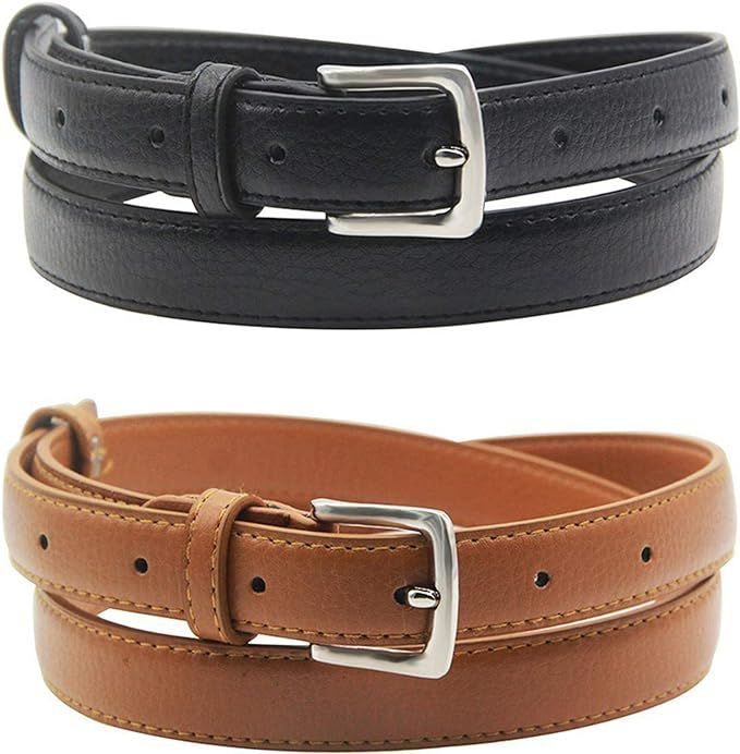 Maikun Womens Belt Skinny Leather Solid Color Pin Buckle Simple Waist for Girls Ladies | Amazon (US)