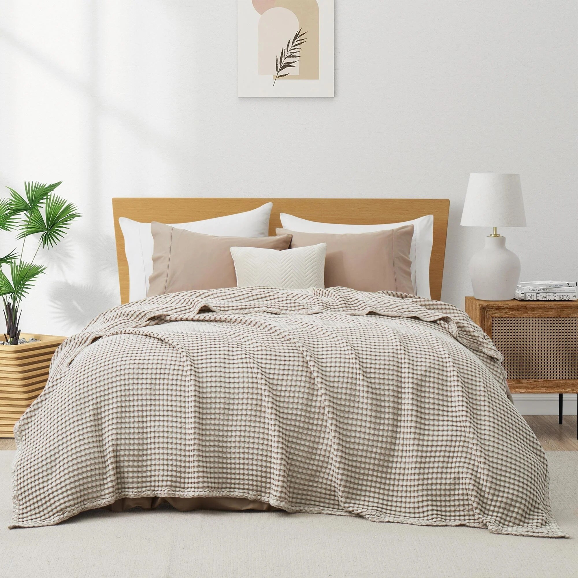 Organic Cotton Waffle Weave Bed Blanket, Breathable Textured Blanket for All Season | Overstock