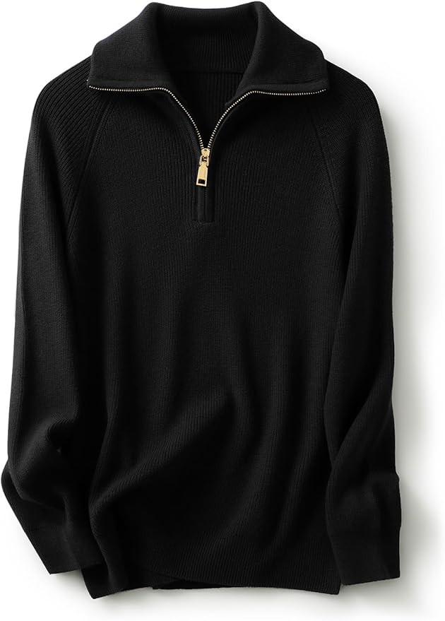 Women's Merino Wool Blend Sweater 2025 Fall Winter Trendy Polo V Neck 1/4 Zipper Long Sleeve Knit... | Amazon (US)