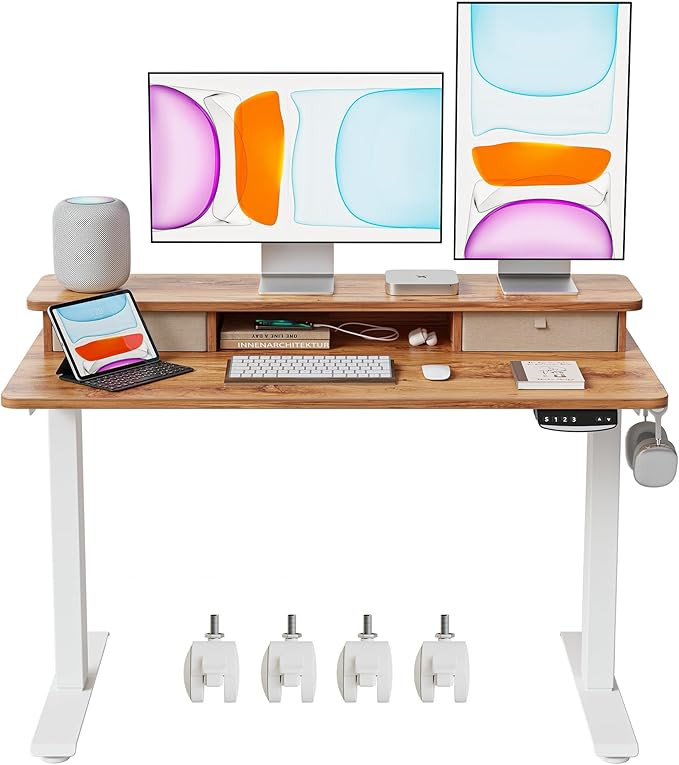 BANTI 48x24 Inch Electric Standing Desk with Double Drawers, Adjustable Height Stand Up Desk, Sit... | Amazon (US)