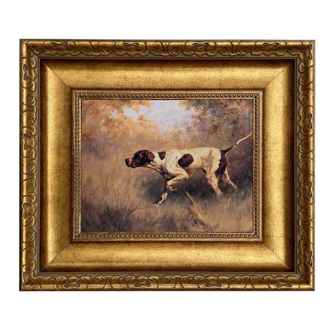 On Point English Pointer Oil Painting Print on Canvas in Wide Antiqued Gold Frame - Etsy | Etsy (US)