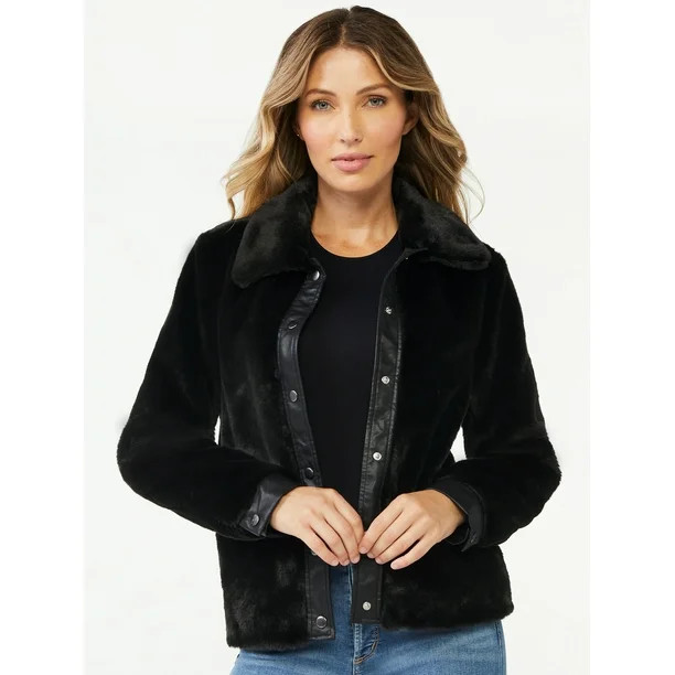 Sofia Jeans by Sofia Vergara Women's Faux Fur Chubby Jacket - Walmart.com | Walmart (US)