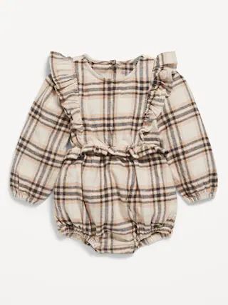 Long-Sleeve Ruffle-Trim Plaid One-Piece Romper for Baby | Old Navy (CA)