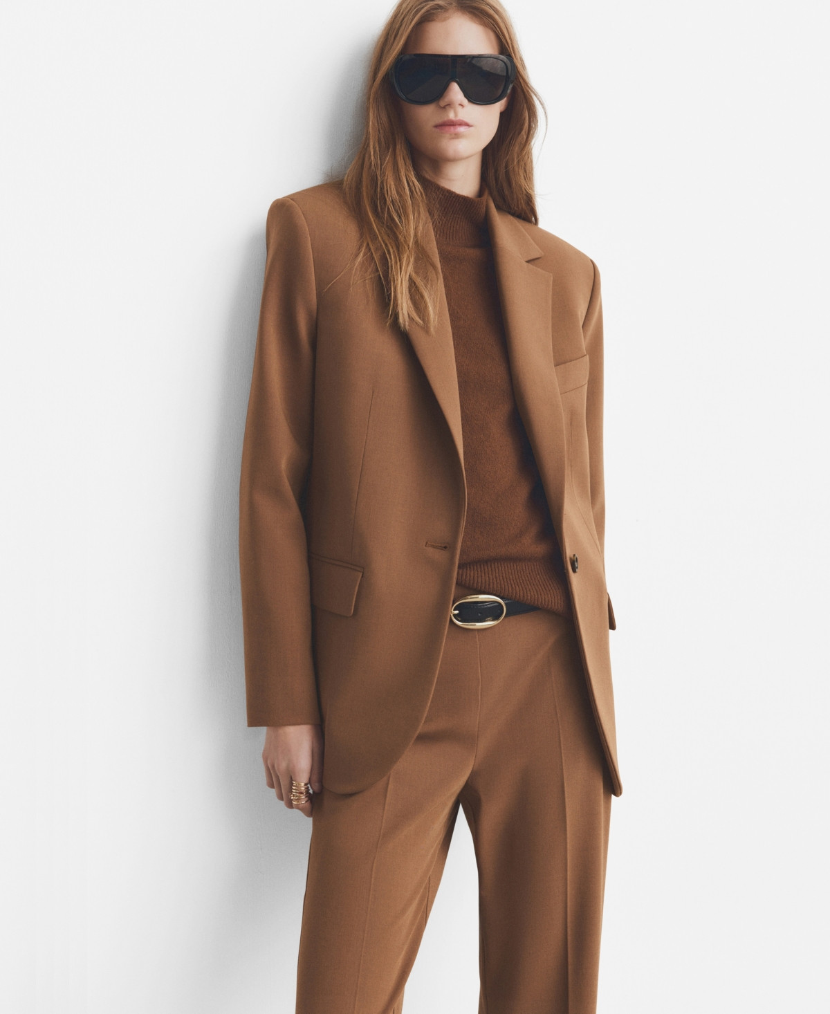 Mango Women's Notch Lapel Pockets Straight Suit Blazer - Caramel | Macy's