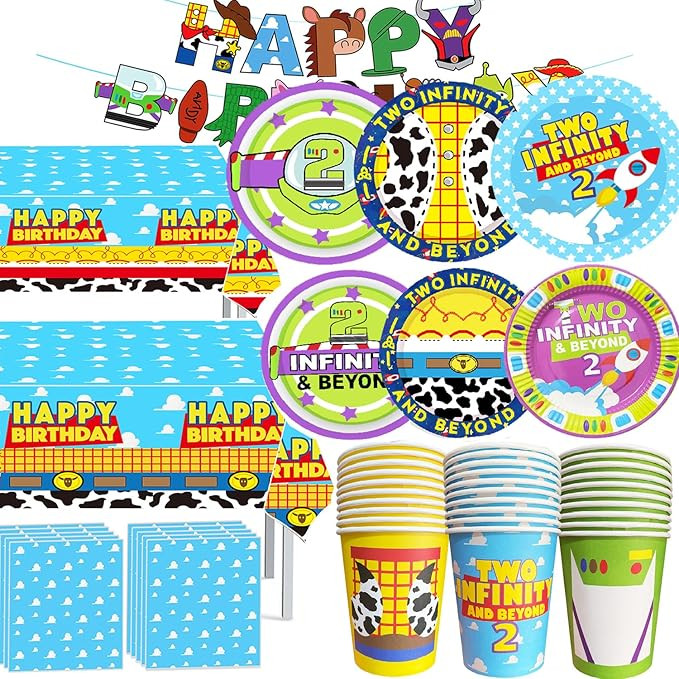 Two Infinity and Beyond Birthday Decorations 133pcs Cartoon Story Birthday Party Supplies include... | Amazon (US)
