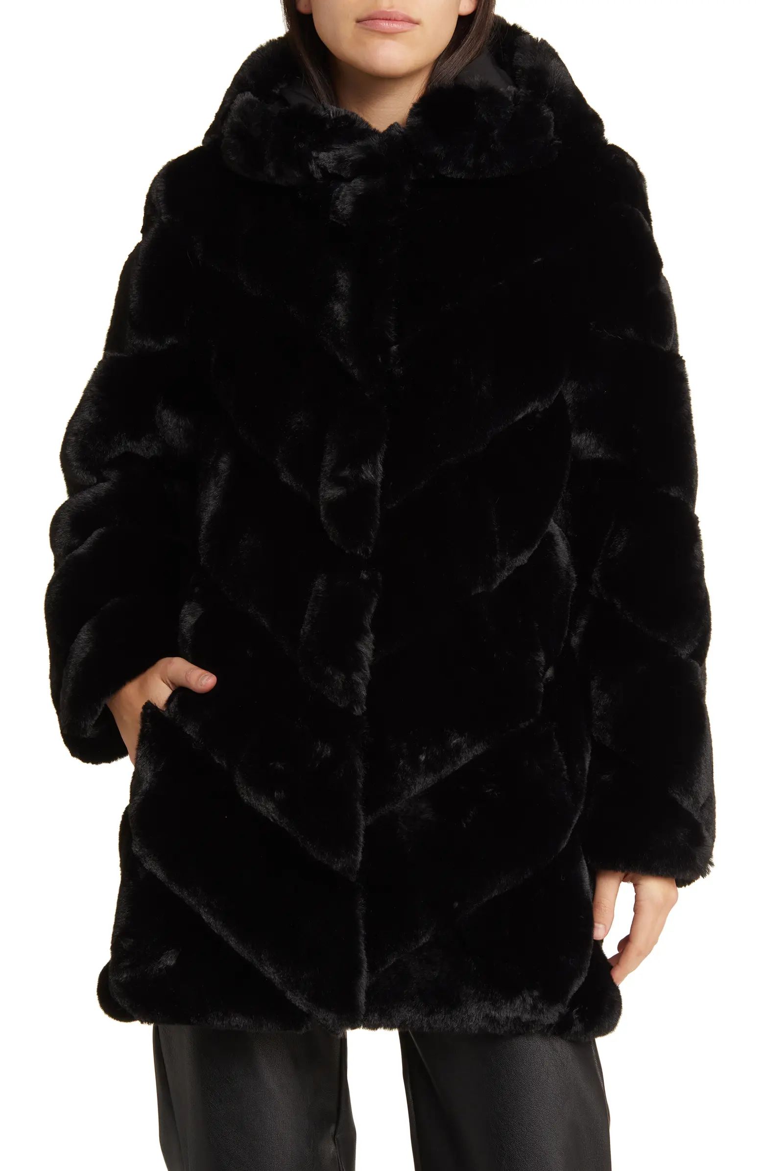 Chevron Faux Fur Hooded Jacket | Nordstrom