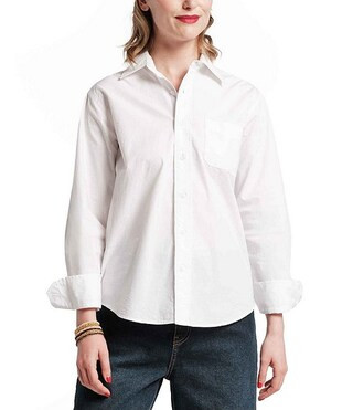 FRANCES VALENTINE Perfect Woven Point Collar Long Sleeve Embroidered Button Down Shirt | Dillard'... | Dillard's