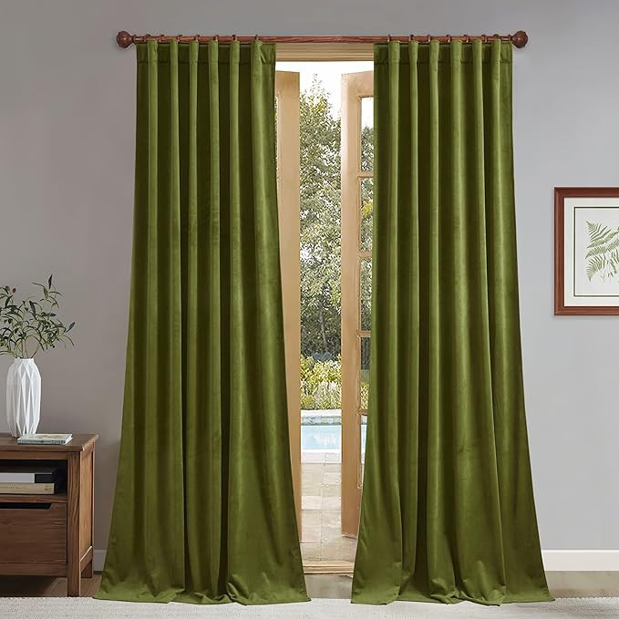 StangH Velvet Curtains 10 ft Long - Extra Long Back Tab Olive Green Curtains for Living Room, The... | Amazon (US)