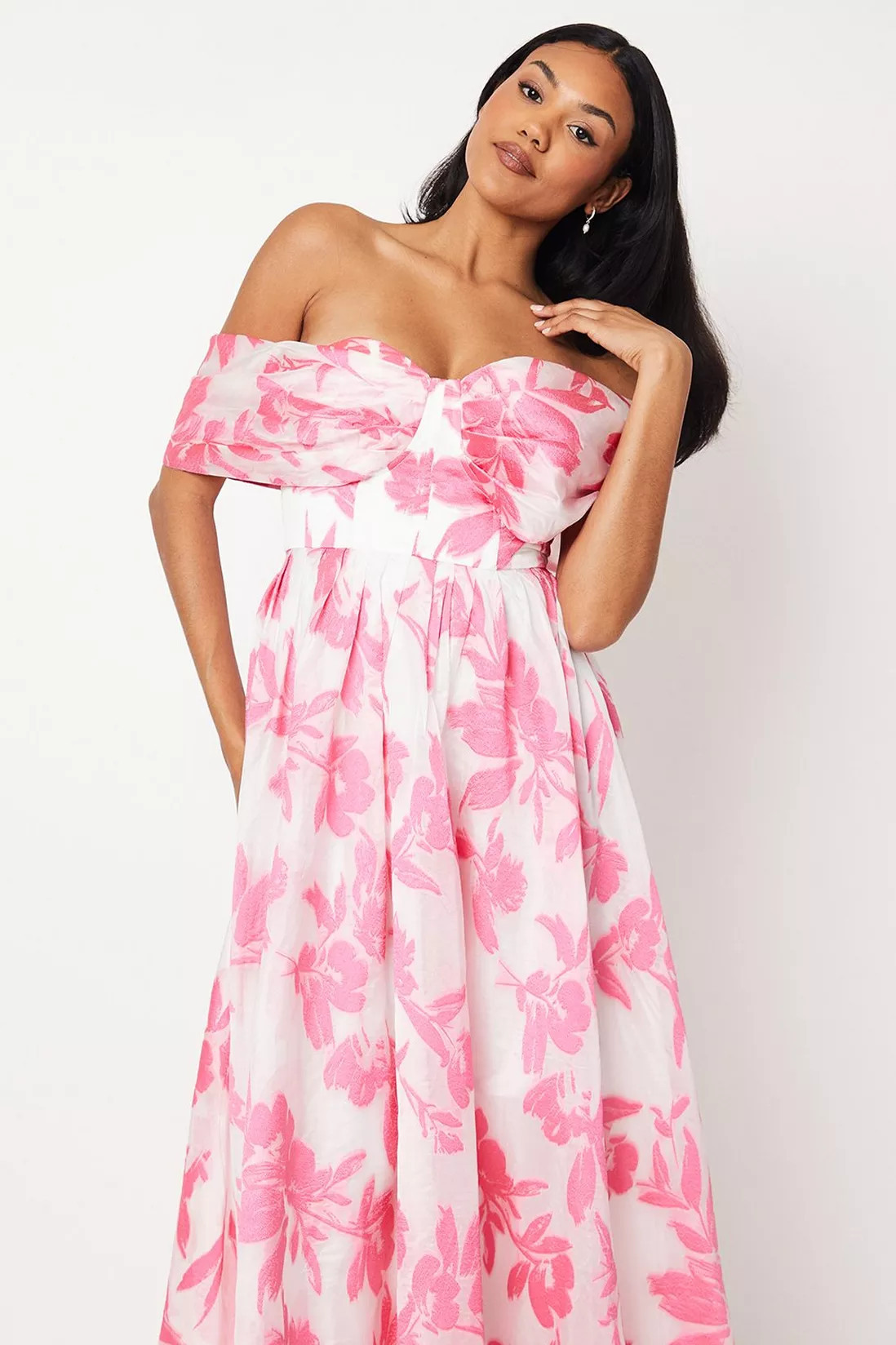 Dresses | Sweetheart Corset Draped Bardot Organza Jacquard Gown | Coast | Coast UK & IE