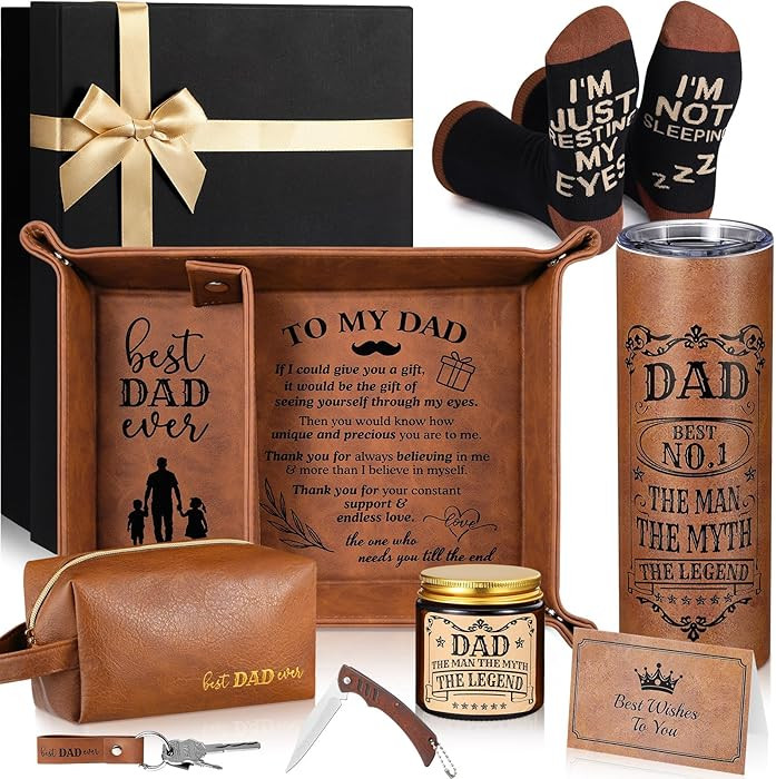 Sieral 10 Pcs Dad Gift Set Father's Day for Men Husband Father Best Dad Ever Leather Gift Box Bas... | Amazon (US)