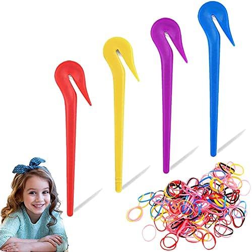4pcs Elastic Hair Bands Remover and 60pcs Rubber Hair Ties, Pain Free Ponytail Remover Tool with Thi | Amazon (US)