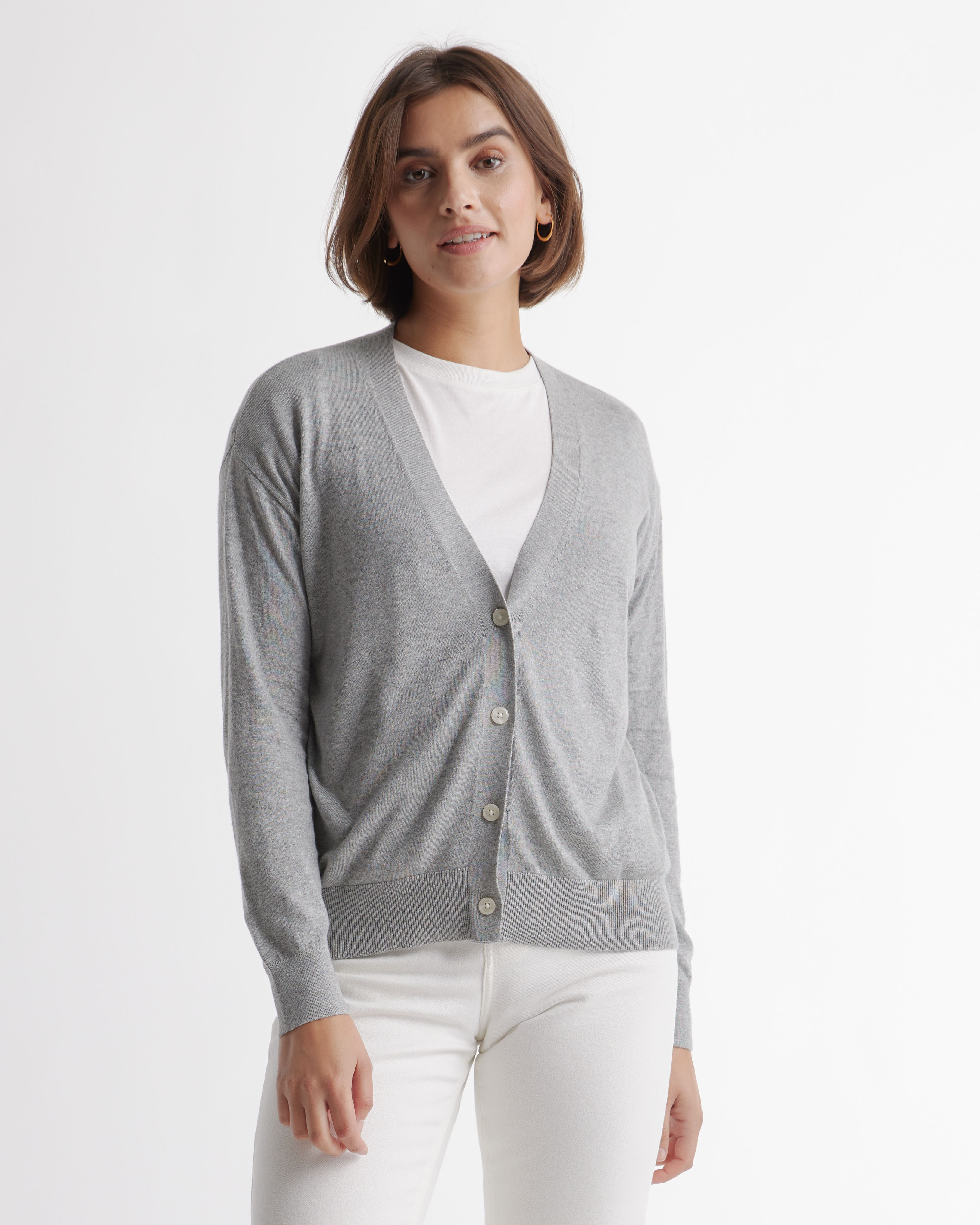 Quince | Women's Lightweight Cotton Cashmere Cardigan Sweater in Heather Grey, Size Medium, Organic Cotton | Quince