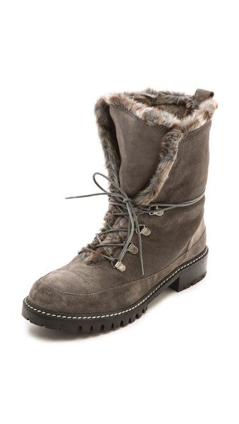 Stuart Weitzman Bobsled Faux Fur Suede Hiking Boots - Fog | Shopbop