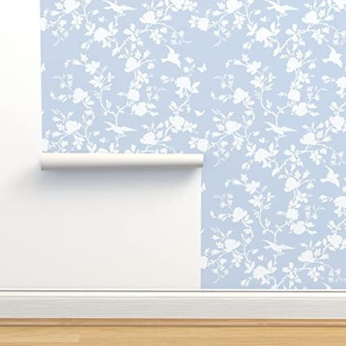 Removable Wallpaper 3ft x 2ft - Chinoiserie Silhouette Blueberry Blue White Birds Roses Custom Pr... | Amazon (US)