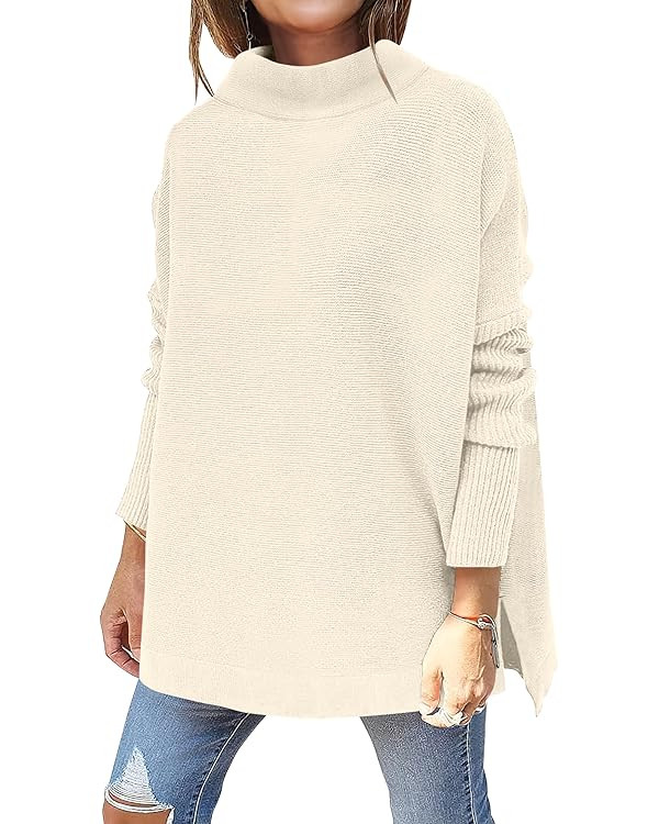 ANRABESS Women's Turtleneck Oversized Long Batwing Sleeve High Low Spilt Hem Knit Pullover Sweate... | Amazon (US)