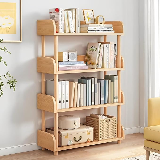 4-Tier Wooden Open Bookcase - Modern Display Bookshelf with Top Edge and Solid Wood Frame for Hom... | Amazon (US)